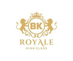 Golden Letter BK template logo Luxury gold letter with crown. Monogram alphabet . Beautiful royal initials letter. vector