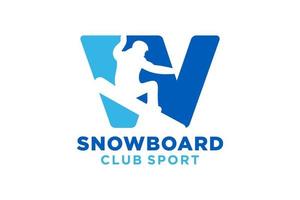 Vector initials letter W with snowboard creative geometric modern logo design.