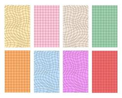 A set of linear patterns. Vector stock graphics. Abstract backgrounds with chaotic random waves, lines, strokes and curls. Design of postcards and printing on fabric.