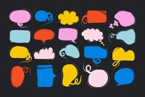 Set of speech bubbles in various shapes and sizes. Vector stock illustration. Collection of multicolored colorful hand drawn bubbles. All elements are isolated.