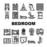 bedroom room kid interior icons set vector