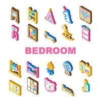 bedroom room kid interior icons set vector