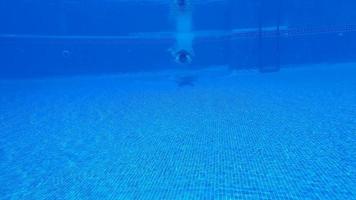 Underwater shooting as a man dives into the pool and swims under the water video