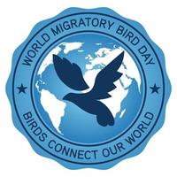 world migratory bird day design badge, seal, stamp, logo, label, tag, banner, logo with world vector and birds icons vector illustration, design elements