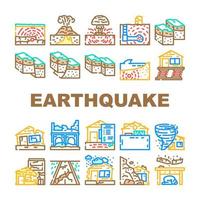 earthquake damage destruction icons set vector