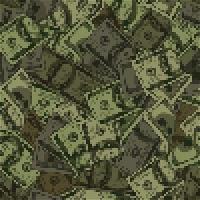 Green khaki camouflage pattern with 100 dollar banknotes. Pixel retro effect. Army or hunting green masking ornament for apparel, fabric, textile, sport goods. vector