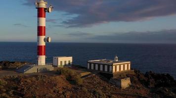 View from the height of the lighthouse Faro de Rasca, nature reserve and dark clouds at sunset on Tenerife, Canary video