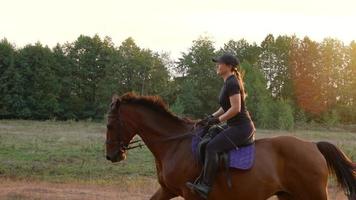 Woman riding horse by gallop video