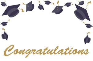 Collage with mortar boards and word GRADUATION on white background vector