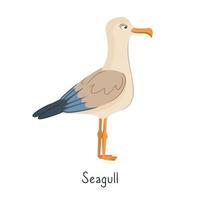 Vector illustration of a seagull isolated on a white background. The concept of sea recreation, travel. Marine style. Marine animals and birds