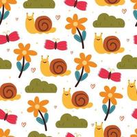 seamless pattern cartoon snail and butterfly cute animal wallpaper for textile, gift wrap paper vector