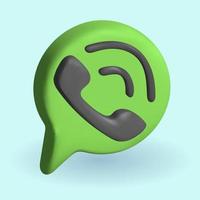 3d render speech green bubble phone. Sticker chat vector