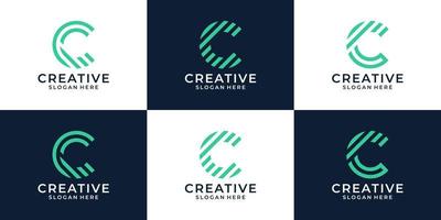 Collection of initial letter C logo design with line style design graphic vector illustration. Symbol, icon, creative.