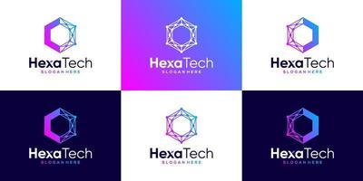 Collection of Blockchain logo design with abstract dot, Cryptocurrency Hexagon, molecule and system graphic design vector illustration.