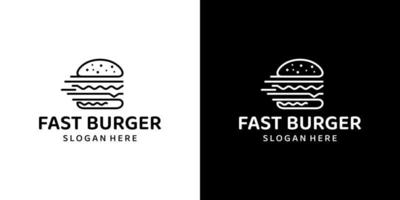 Burger with line logo design with speed graphic design. Fast food symbol concept isolated on black and white background graphic design vector illustration.