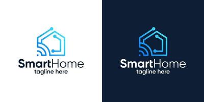 House building logo design with signal wifi and tech style design graphic vector illustration. Smart Home Tech symbol, icon, creative.
