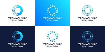 Collection of technology connection logo design with abstract dot, Block chain, molecule and system graphic design vector illustration. Symbol, icon, creative.