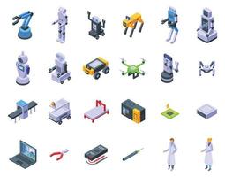 Robotic systems engineer icons set isometric vector. Software coding vector