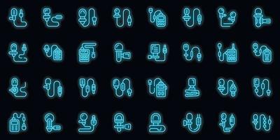 Lapel microphone icons set vector neon