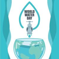 Water faucet filling a planet earth World water day Vector illustration