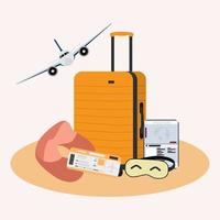 Isolated suitcase with different travel accesory items Vector illustration