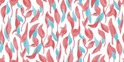 Seamless pattern with red blue soft leaf background wallpaper for textile vintage retro fabric watercolor design vector