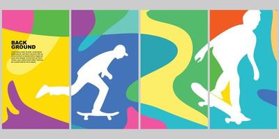 Skateboard Summer Color Pop Vertical Background Set for Poster Social Media vector