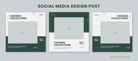 Set of 3 Editable Templates Social Media Design Post with Minimalist and Modern Style Green Color Theme. Suitable for Sale Banner, Branding, Promotion, Presentation, Advertising, Fashion vector