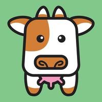 Cute Farm Animal Cow in Green Background Icon Vector