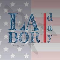 contento labor día saludo con bosquejo texto, dibujo Brújula, y americano bandera vector