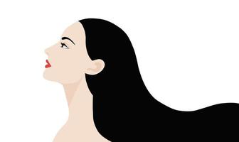 Beautiful side view woman face with long black hair vector