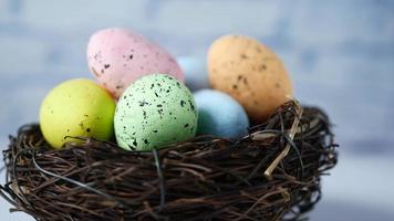 concetto di pasqua con uovo multicolore su sfondo rosa. video