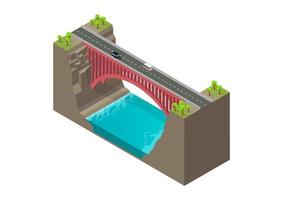 Isometric Red Bridge over the river vector