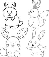 Rabbits coloring page line art vector illustration