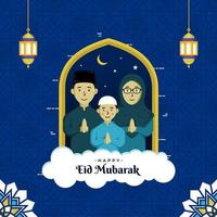 Happy Eid Mubarak Family Greeting Flat Design vector
