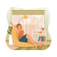 Woman stretching on bean bag vector