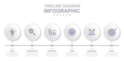 infografía negocio modelo. skeuomorfo concepto con 6 6 opciones, partes, pasos o procesos. concepto presentación. vector