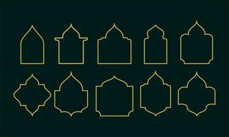 Set of gold arabic ornamental windows. vector