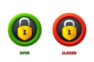 Open and closed padlock icons. Game icon. Block and security. vector