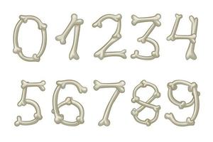 Bones numbers, vector digits. Cartoon isolated numbers on white background