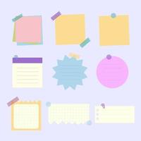 Colored sticky note set. Notepads with paperclip, sticky tape, set of sticky note and torn paper sheets vector