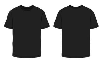 Short sleeve T shirt Technical Fashion flat sketch vector illustration black Color template front and back views. Clothing design mock up for men's isolated on White background.