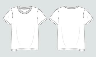 corto manga t camisa camisa técnico Moda plano bosquejo vector ilustración modelo frente y espalda puntos de vista. ropa diseño burlarse de arriba para señoras aislado en gris antecedentes.