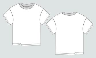 corto manga t camisa tapas técnico Moda plano bosquejo vector ilustración modelo frente y espalda puntos de vista. ropa diseño burlarse de arriba para señoras aislado en gris antecedentes.