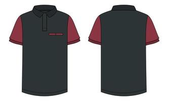 Two tone Color Short sleeve Polo shirt Technical Fashion flat sketch vector illustration template front and back views. Clothing design mock up for men's isolated on White background