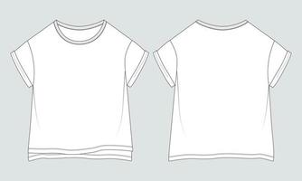 T shirt shirt tops Technical Fashion flat sketch vector illustration template for kids .