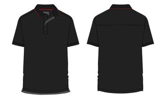 corto manga polo camisa técnico Moda plano bosquejo vector ilustración negro color modelo frente y espalda puntos de vista. ropa diseño burlarse de arriba para de los hombres aislado en blanco antecedentes