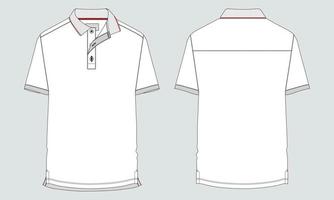 corto manga polo camisa técnico Moda plano bosquejo vector ilustración modelo frente y espalda puntos de vista. ropa diseño burlarse de arriba para de los hombres aislado en gris antecedentes.