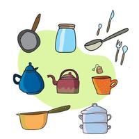 set of hand drawn kitchenware doodle style vector