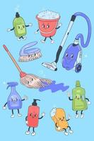 Set of characters for cleaning in groovy style. Vector graphics.